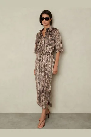 Reiss Farah Snake Print Belted Midi Dress