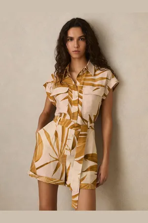 Reiss Harri Palm Print Belted Playsuit