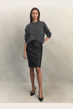 Reiss Raya Leather High Rise Midi Skirt