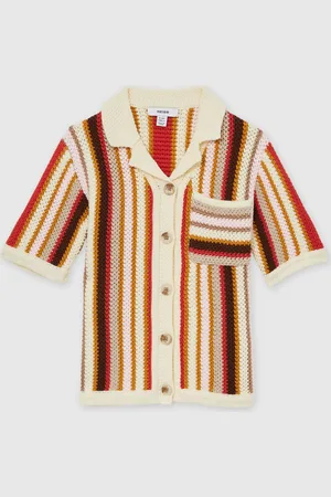 Reiss Candy Cotton Striped Crochet Shirt