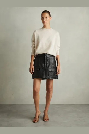 Reiss Parker Grained-Leather High-Rise Mini Skirt
