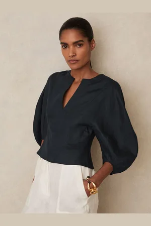 Reiss Remi Linen Balloon-Sleeve Top