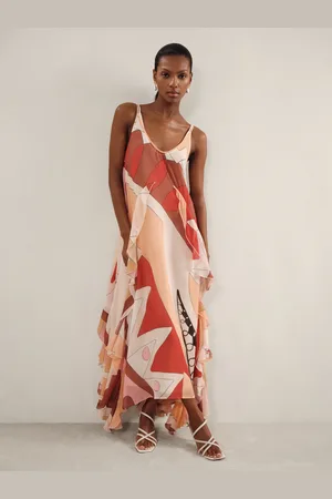 Reiss Sasha Printed Ruffle Trim Maxi Dress