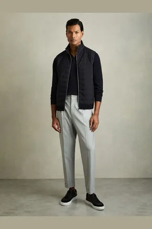 Reiss William Hybrid Quilt and Knit Zip-Through Gilet