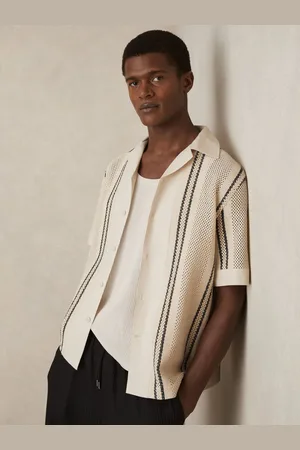 Reiss Opal Crochet Stripe Cuban-Collar Shirt