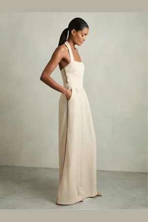 Reiss Viola Embroidery Halterneck Wide-Leg Jumpsuit