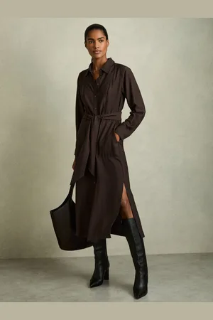 Reiss Mabel Long-Sleeve Belted Midi Dress
