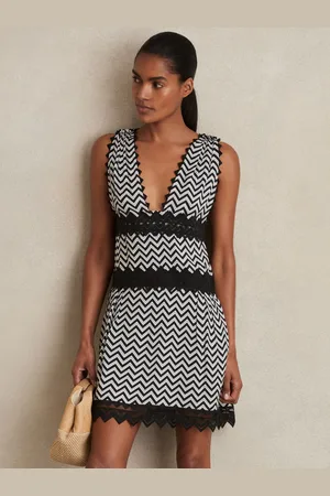 Reiss Sophia Zig-Zag Print Lace-Trim Mini Dress