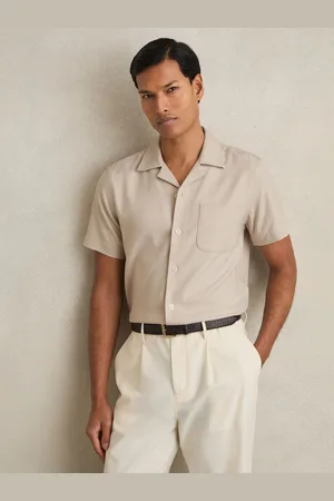 Reiss Nitus Herringbone Twill Cuban Collar Short Sleeve Shirt