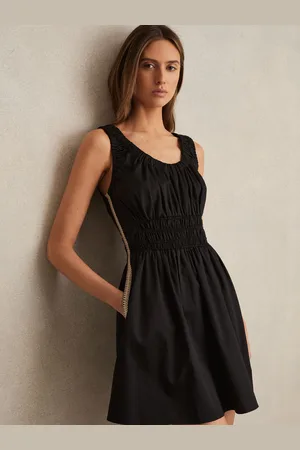 Reiss Abi Cotton Craft-Stitch Shirred Mini Dress