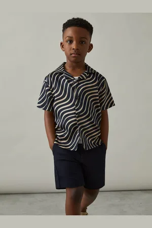 Reiss Carbello 3-9 yrs Wave-Print Cuban-Collar Shirt
