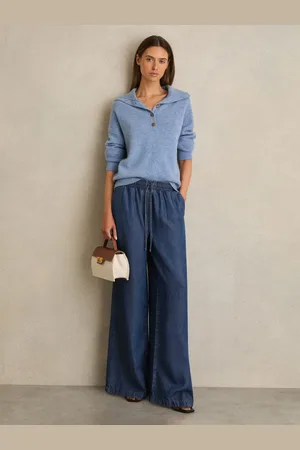 Reiss Parker Wide-Leg Chambray Drawstring Trousers