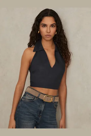 Reiss Cara Linen Halterneck Top