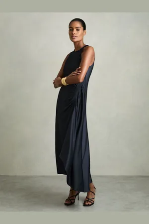 Reiss Anessa Petite Satin Shirred Midi Dress