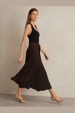 Reiss Ava Pleated Belted Midi Skirt