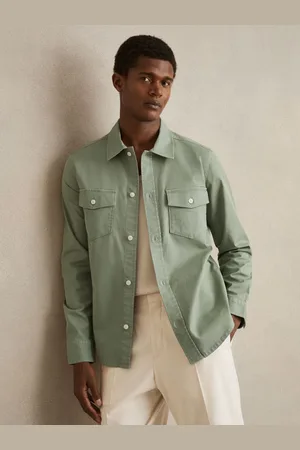Reiss Malaki Cotton Twill Twin Pocket Overshirt With Stretch