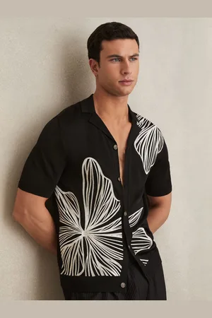 Reiss Laurent Flower Embroidered Knit Shirt