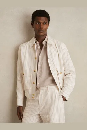 Reiss Easton Cotton-Blend Pinstripe Harrington Jacket