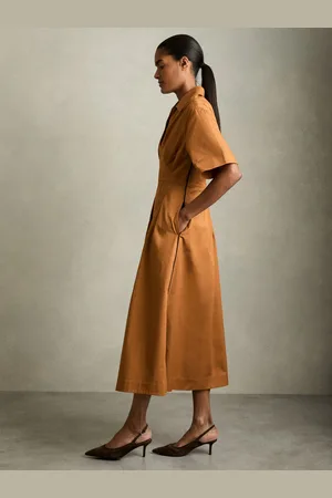 Reiss Aubrey Cotton Pleated-Waist Midi Dress