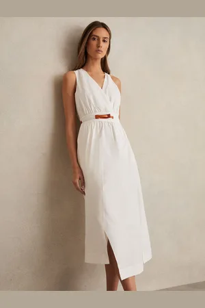 Reiss Brianne Poplin Belted Split Midi Dress