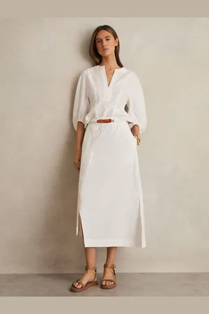Reiss Niara Poplin Belted Split Midi Skirt