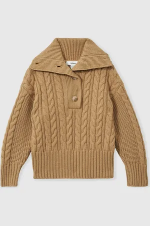 Reiss Etta 13-14 yrs Cotton-Blend Open-Collar Cable-Knit Jumper With Wool