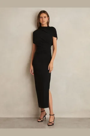 Reiss Azure Stretch Lyocell Ruched Midi Dress