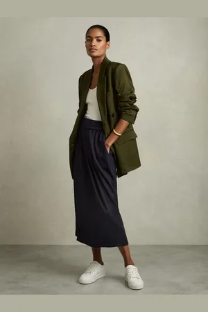 Reiss Nora Wool-Blend Ruched Jersey Midi Skirt
