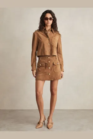 Reiss Connie Suede Button-Through Mini Skirt