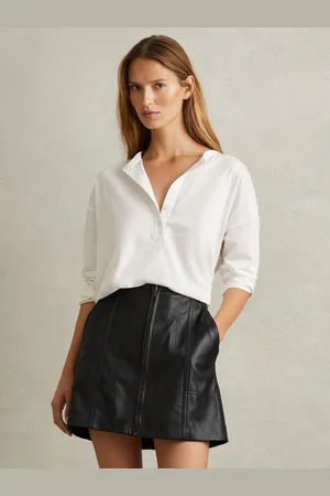 Reiss Daria Leather Zip-Front Mini Skirt