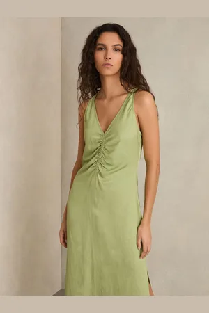 Reiss Pari Ruched Sleeveless Midi Dress With Linen