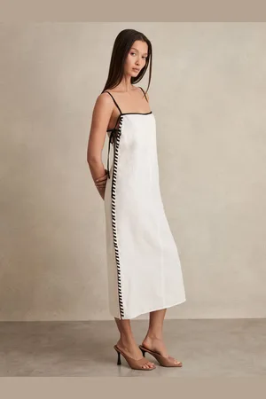 Reiss Dakota Linen Whipstitch Tie-Strap Midi Dress