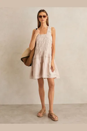 Reiss Felicity Shirred Ruffle Hem Mini Dress