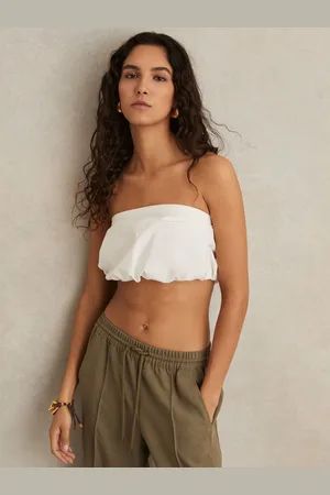 Reiss Safiyya Cotton-Blend Bandeau Puffball Top
