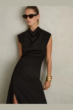 Reiss Harlan Twill-Jersey Draped Midi Dress