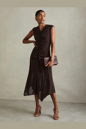 Reiss Lyra Mesh Ruched Midi Dress