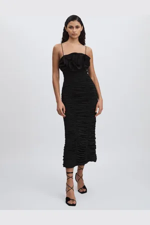 Acler Gathered Midi Dress with Rosettes