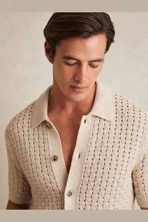 Reiss Toby Basketweave-Knit Button-Through Cotton-Blend Shirt