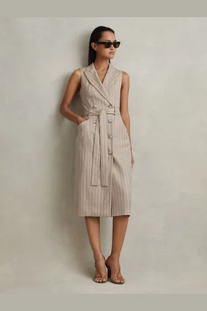 Reiss Andie Wool Blend Striped Double Breasted Midi Dress