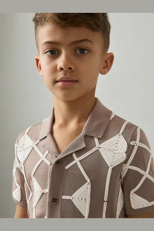 Reiss Terrazzo Geometric Embroidery Knit Shirt
