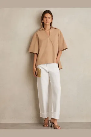 Reiss Dara Cotton Blend Craft Stitch Collared Top