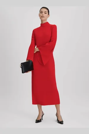 Reiss Katya Flute Sleeve Bodycon Midi Dress