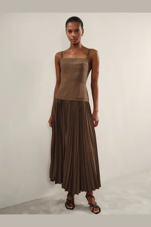 Acler Linen Blend Pleated Midi Dress