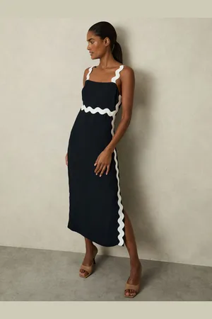 Reiss Asher Wave-Trim Crepe Midi Dress