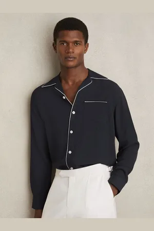 Reiss Josh Cuban Collar Shirt with Piping Detail Shirt