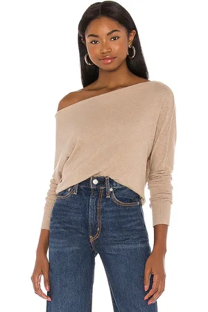 ENZA COSTA Cashmere Cuffed Off Shoulder Long Sleeve Top in . Size M.