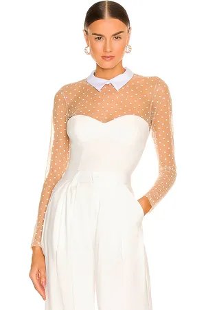 FLEUR DU MAL Collared Bodysuit With Dotted Tulle in . Size S, XS.
