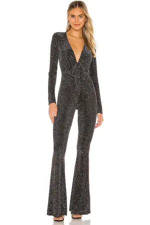 Show Me Your Mumu Martina Jumpsuit in Black,Metallic Silver. Size XL.