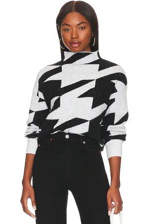 Central Park West Blanche Houndstooth Mock Neck in Black,White. Size M, S, XL, XS.