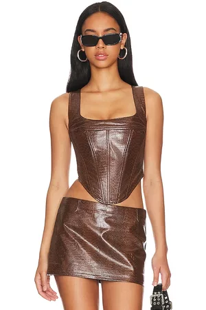 Miaou brown Leia vegan leather corset top